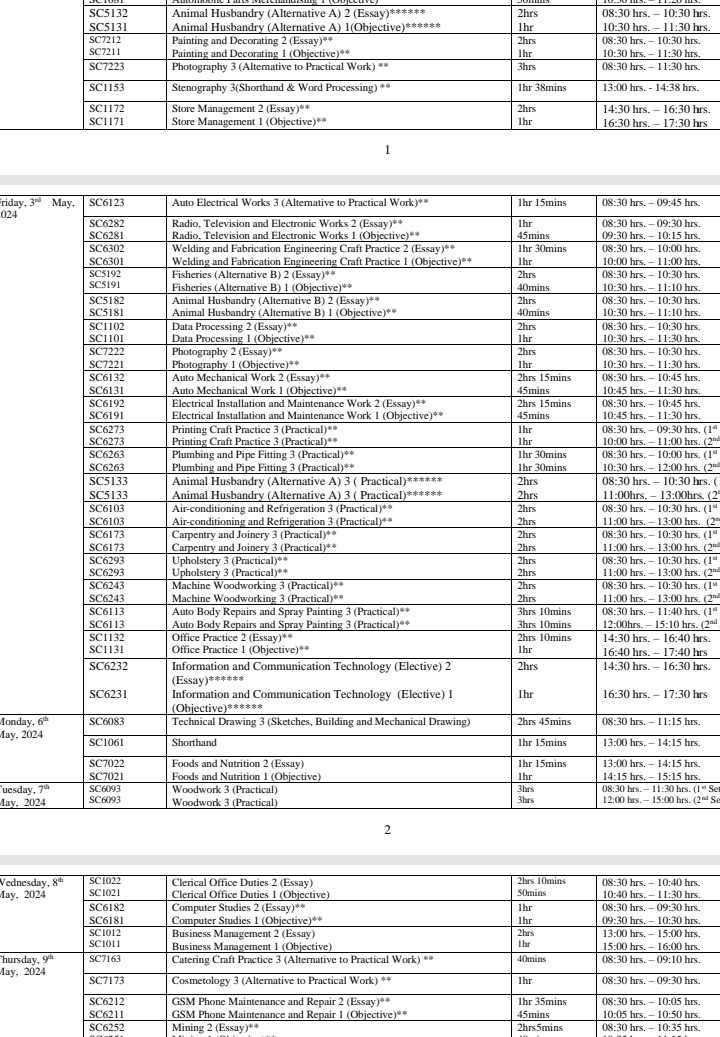 Waec Final Timetable Check Out Now Ayomi Tech Academy