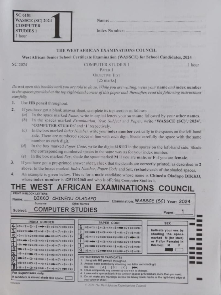 2024 WAEC Computer Studies Questions and Answers