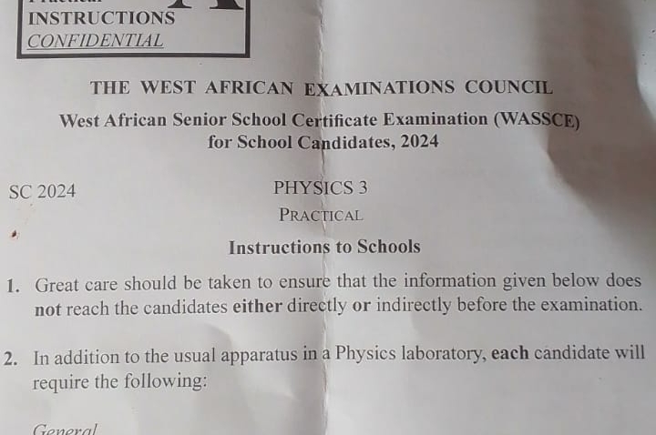 WAEC 2024 PHYSICS PRACTICAL SPECIMENS