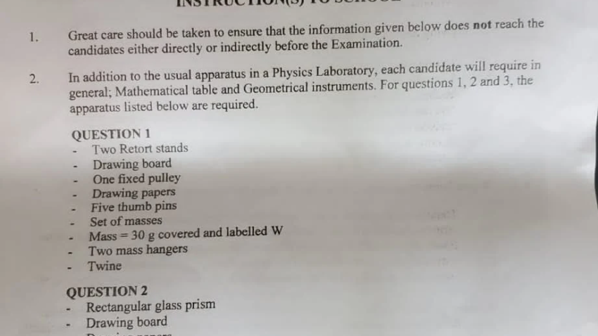 2024 NECO Physics Practical Answers