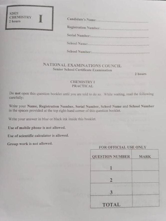 2024 NECO Chemistry Practical Questions and Answers