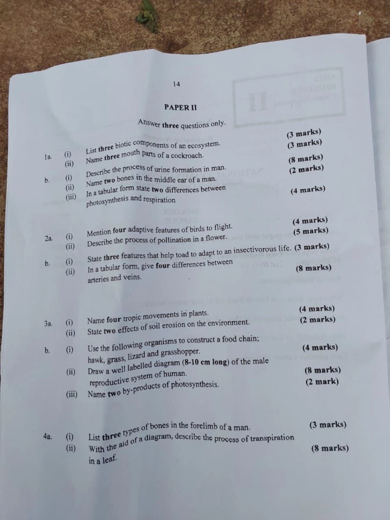 2024 NECO Biology Questions and Answers