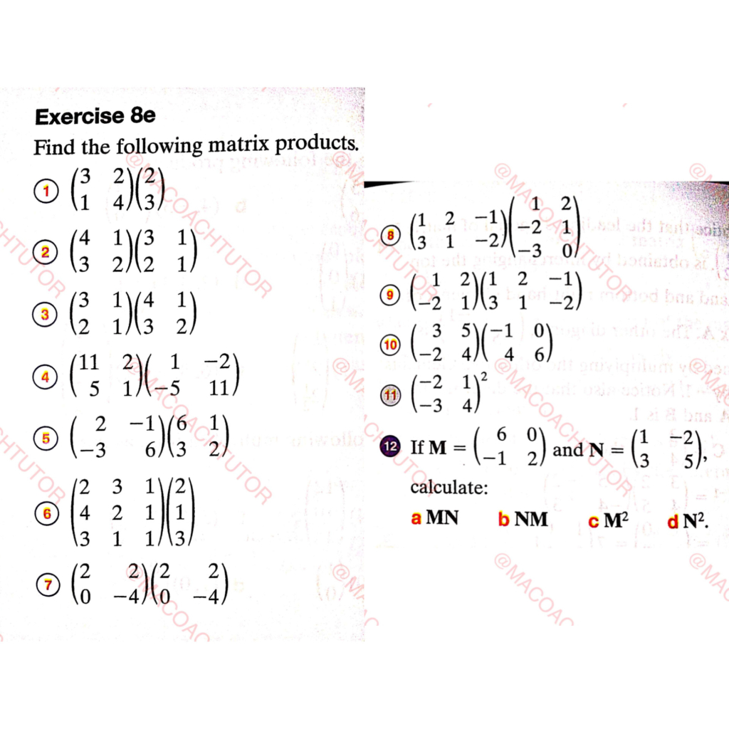 Solutions to Exercise 8e Matrix NEW General Mathematics SS3