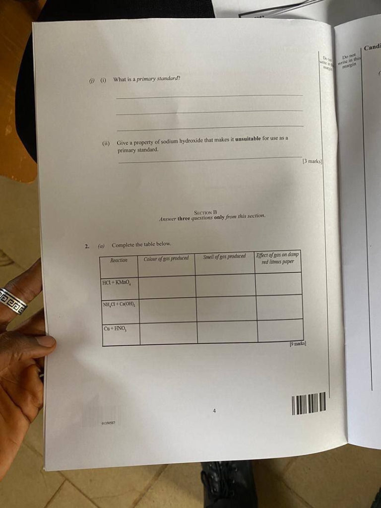 2024 WAEC GCE Chemistry Questions and answers