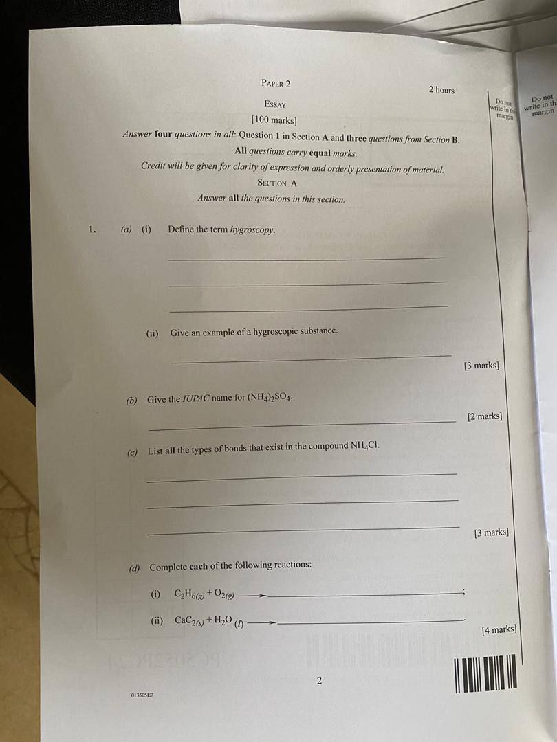 2024 WAEC GCE Chemistry Questions and answers