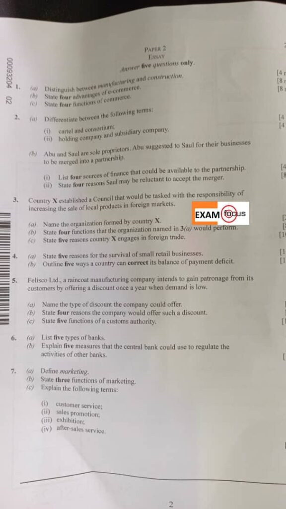 2025 WAEC Commerce questions and answers available