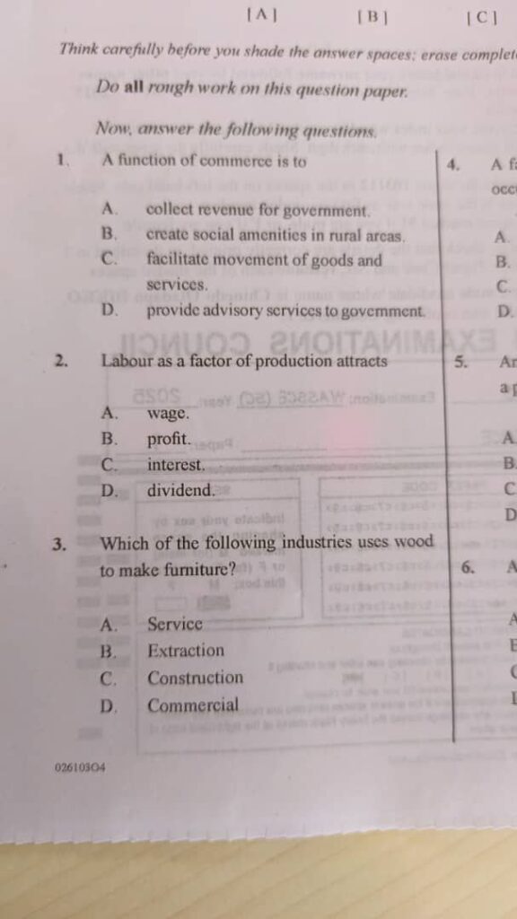 2025 WAEC Commerce questions and answers available