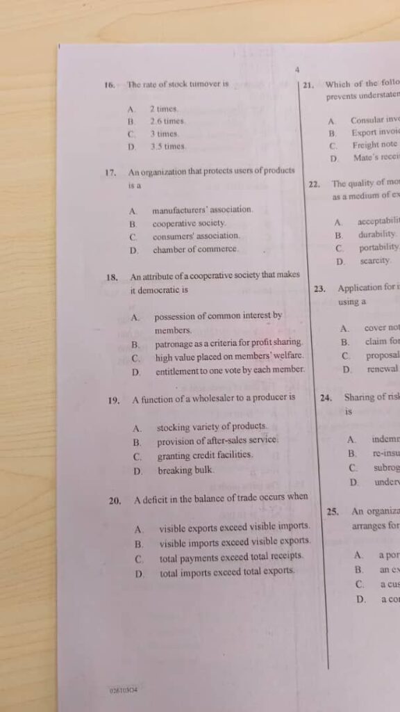 2025 WAEC Commerce questions and answers available